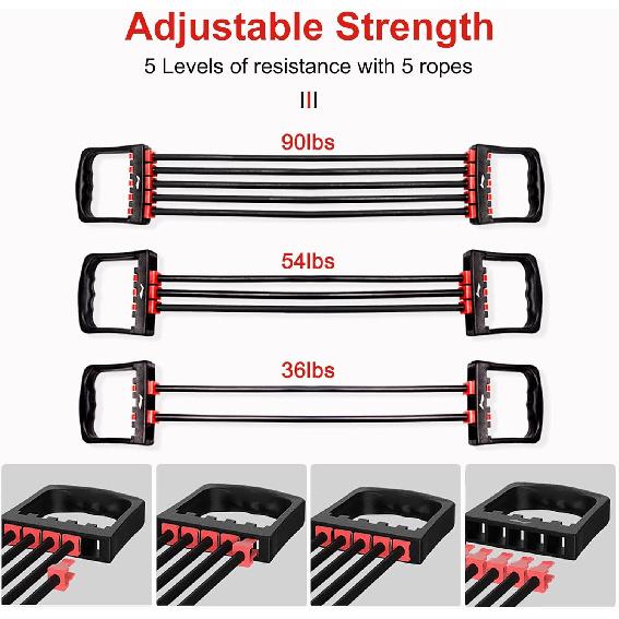 Chest Expander for Chest Arm Legs Shoulder Back Muscles Training, Chest Exerciser for Men with 5 Removable Ropes, Fitness Training Set for Pilates