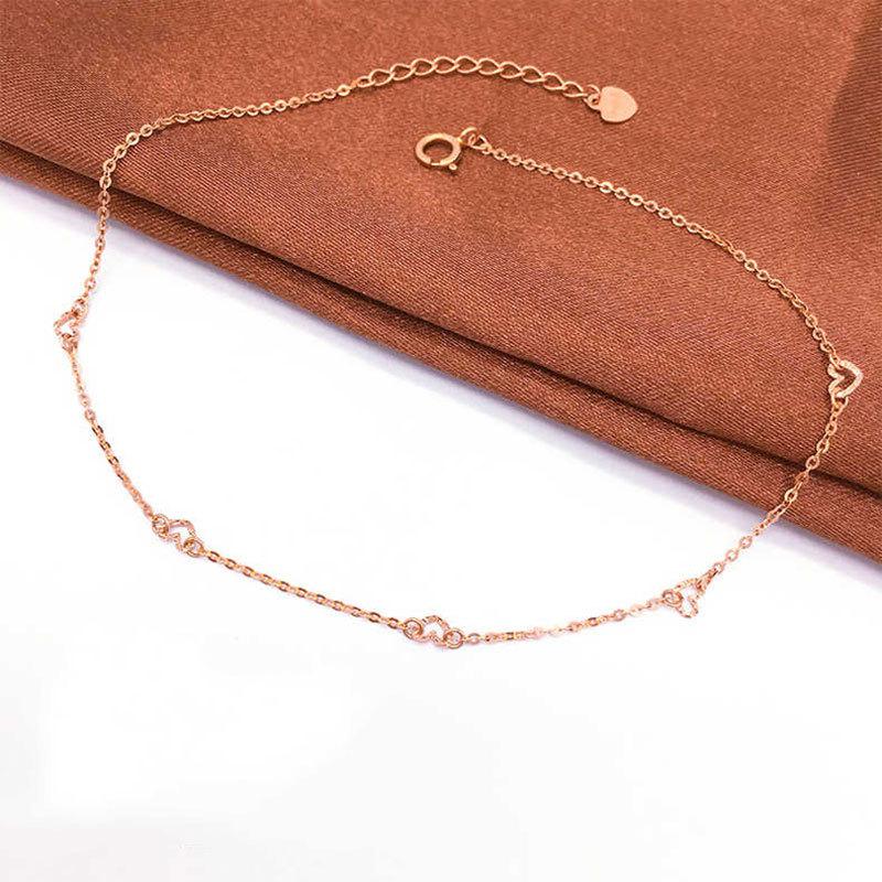 Purple Gold Love Anklet Temperament Rose Gold Plated Heart Peach Heart Anklet Sweet Jewelry