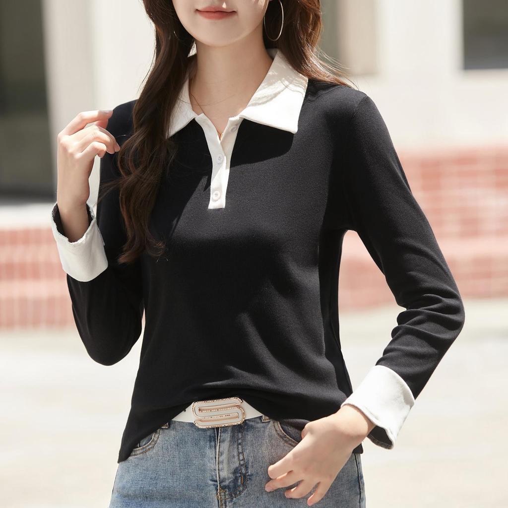 Polo Color Block de Manga Comprida com Gola Reversível para Mulher (Coleção Outono/Inverno 2025)