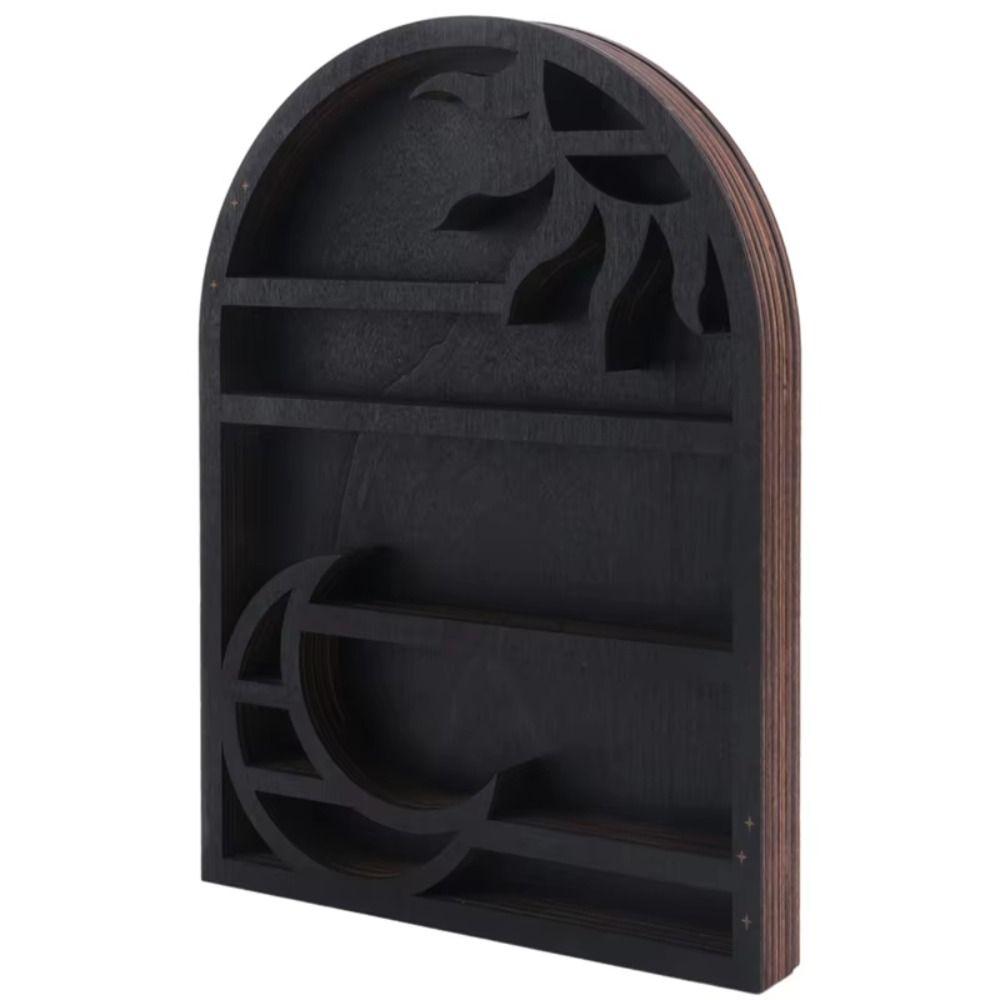 Wooden Material Wood Storage Shelf Moon Design Bohemian Style Crystal Shelf Crescent Sun Design Vintage Style Display Rack