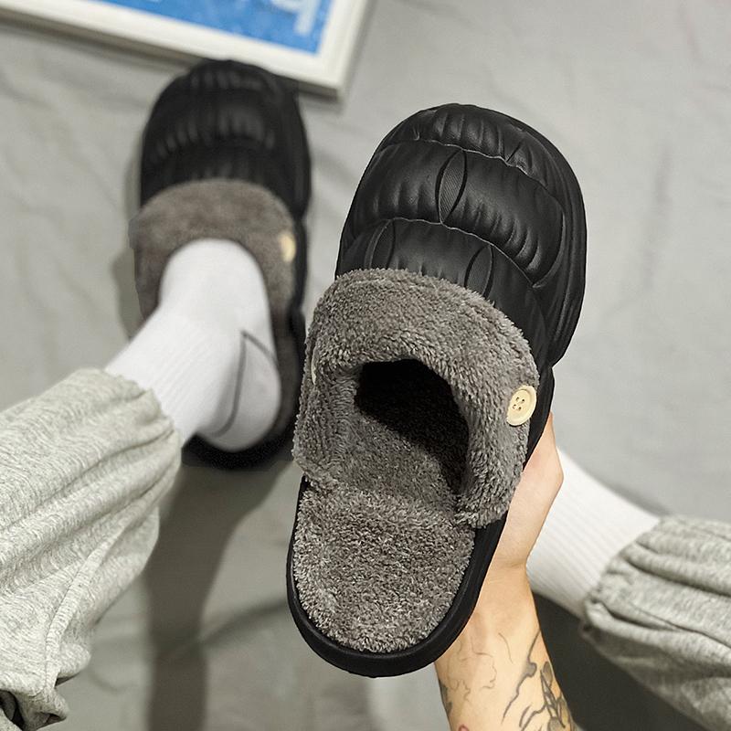 2025 Newest Waterproof Cotton Slippers Men Winter Warm Shoes Thick Sole Anti-slip Couples Indoor Street Slipper Unisex