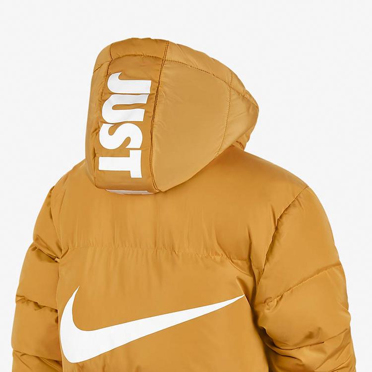Nike Down Jacket With Letter Logo Print And Hood Kids Outerwear Yellow DR5582-280