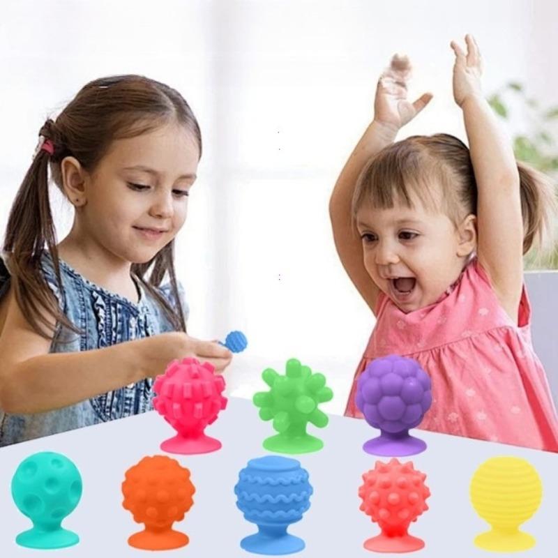 8 Piece Set of Silicone Soft Sensory Fidget Toys with Texture Suction Cups Squishy Stress Relief Toys Activities Gift