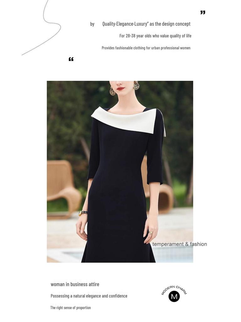 AD Women's Early Autumn Black Fishtail Dress - Hepburn Style One-Shoulder Bodycon