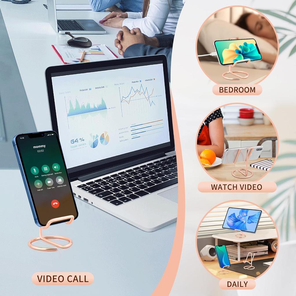 Cell Phone Stand for Desk, Metal Mobile Phone Stand Holder, Cute Rose Gold Cell Phone Display Holder Phone Dock Compatible with All Mobile Phones,