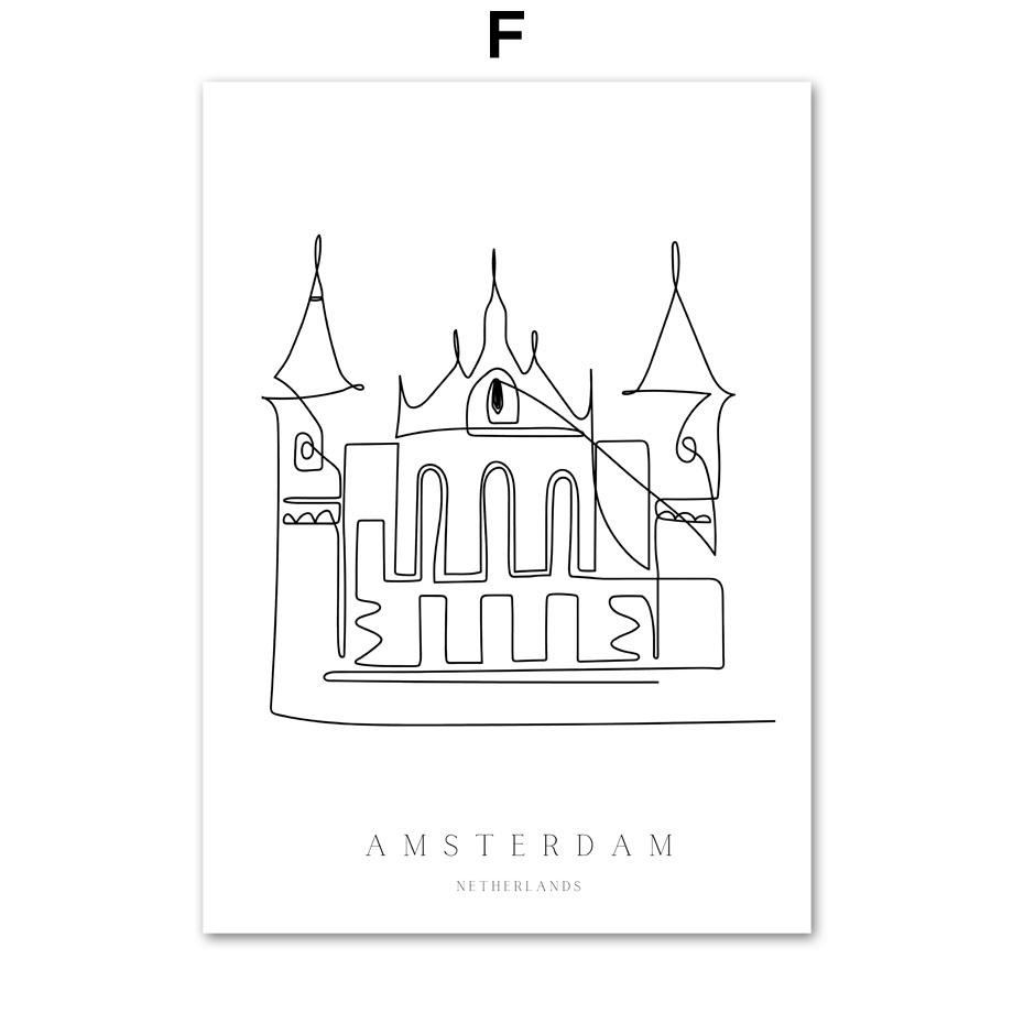 New York Rome Colosseum Amsterdam Paris Tower Line Wall Art Print Canvas Painting Nordic Poster Decor Pictures For Living Room