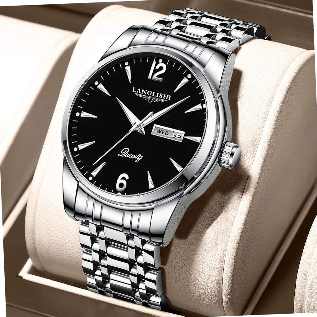 AKNIGHT Men's Analog Watch with Anti-Reverse Bezel, Easy-to-Read Luminous Dial, Stainless Steel Band, 30m Water Resistance, Japanese Manual