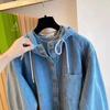 Women Spring Autumn Solid Retro Matakawa Denim Shirts&blouses Hooded Blusas Mujer Korean Casual Camisas
