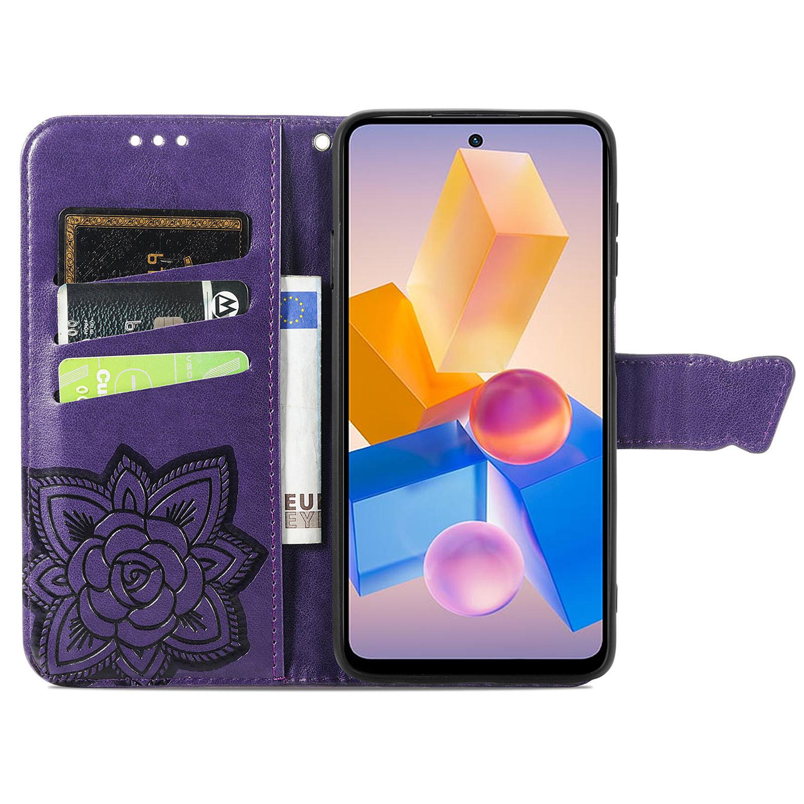 

For Infinix Hot 40i Case Butterfly Imprinted Phone Cover with Hand Strap Dark Purple