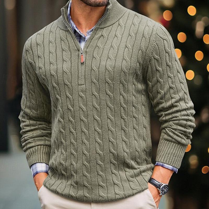 Men S Slim Fit Long Sleeve Knit Sweater Half Zip Mock Neck Twisted Pattern Winter Plus Size