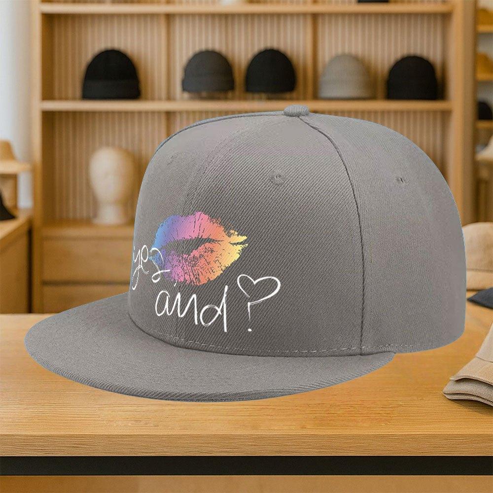 Yes And Improv Rainbow Kiss Lip Print Baseball Cap Unisex Polyester Flat Brim Casual Snapback Hat