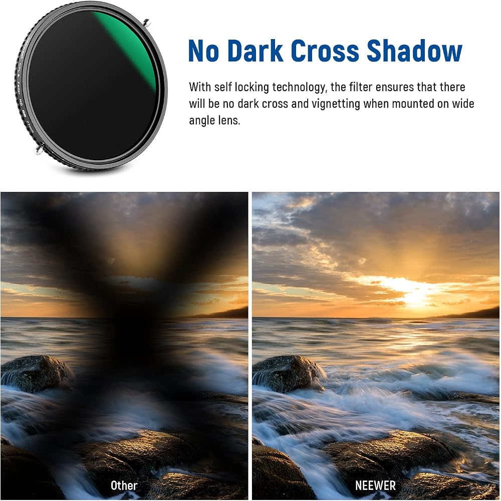 NEEWER 2-in-1 77mm Variable ND Filter ND2–ND32 & CPL Multifunctional Filter, 2-in-1, No X-shaped unevenness, HD Optical Glass, 30-layer Nano Coating, 