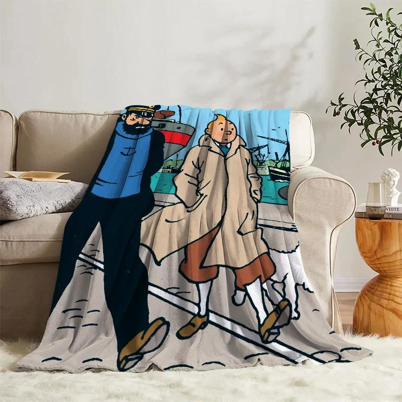 Anime Blanket Tintins Flannel Sofa Camp Nap Bedspread Soft Blanket Fleece Home Textile Birthday Gift Blanket Bedroom Decor