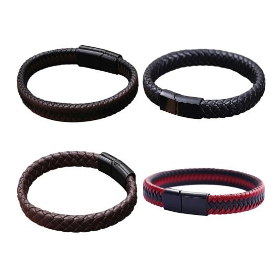 Yousheng Men Bracelet Imitation Leather Lightweight Wear-resistant Retro Style Faux Leather Braided Wristband Streetwear Accessories
