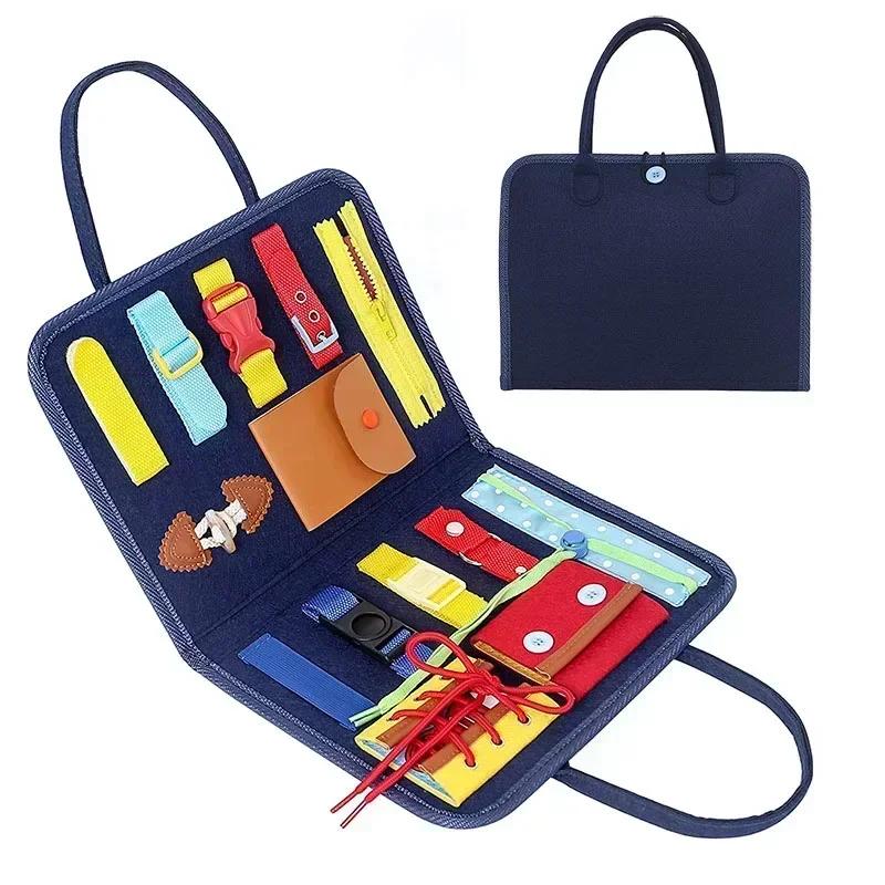 

Kids Busy Board Buckle Montessori Lacing Up Tools Children Zip Button Sensory Suitcase Early Education Dress Aids Preschool Toys