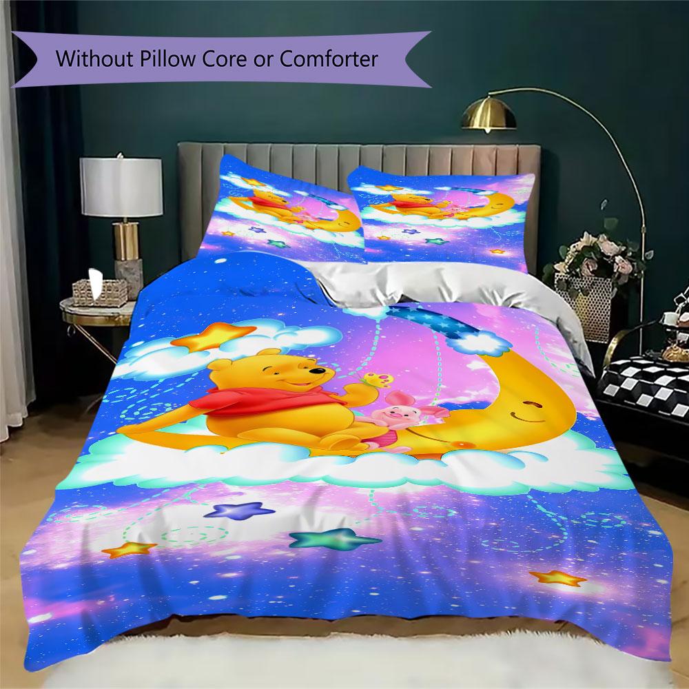 3pcs Cartoon Duvet Cover Set (1 Duvet Cover + 2 Pillowcases, Duvet Insert Not Included), Cute Winnie the Pooh Print Bedding Set.