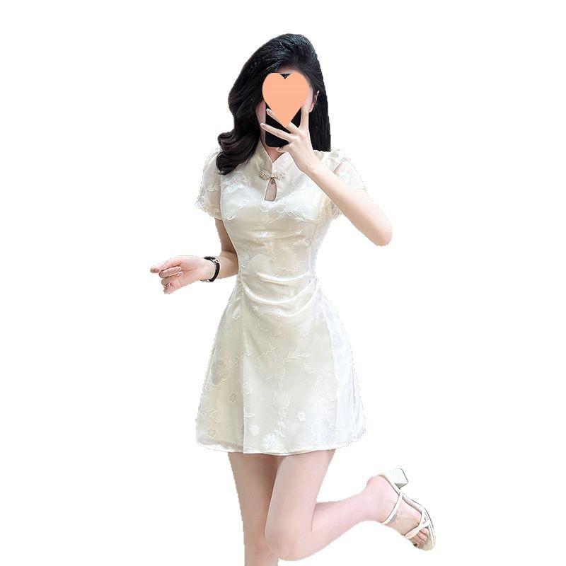 Small High-end Jacquard Improved Cheongsam Women's Waist A Character Temperament Design Sense New Chinese Style Dress