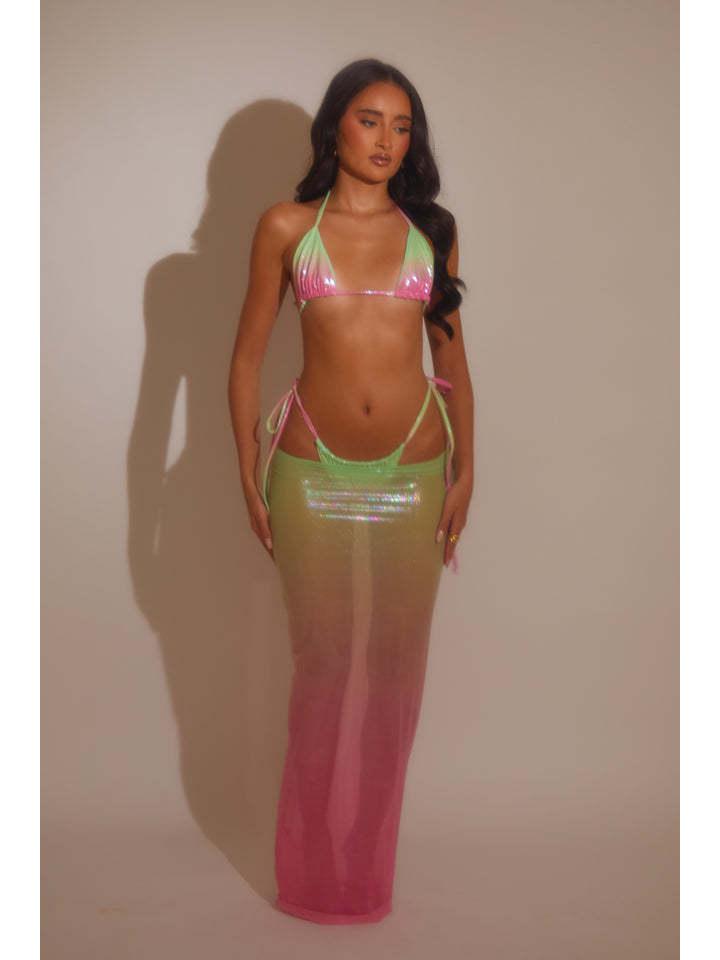 

Трендовый градиентный женский купальник-трикини из трех частей с треугольными плавками на завязках Large