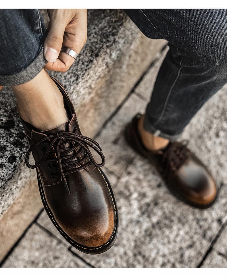 Men's Spring 2021 Black Low-Top Martin Boots - Versatile, British Style Casual Genuine Leather Shoes