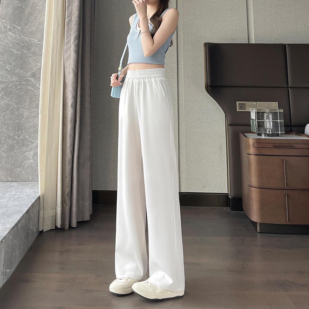 Korean Women's Retro High-Waisted White Summer Drape Pants - Straight Leg and Versatile