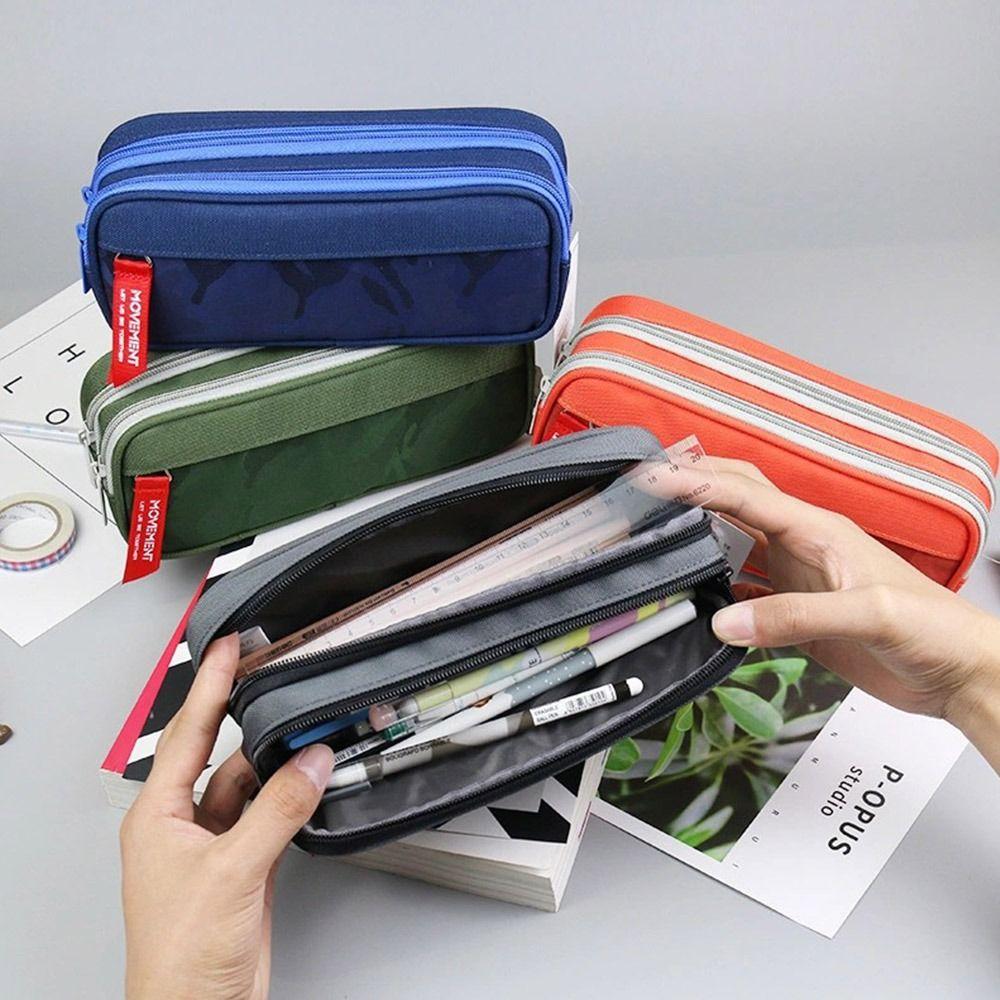 High Quality Canvas Pen Bag Multi-function Double Layer Pencil Case Large Capacity Stationery Bag School
