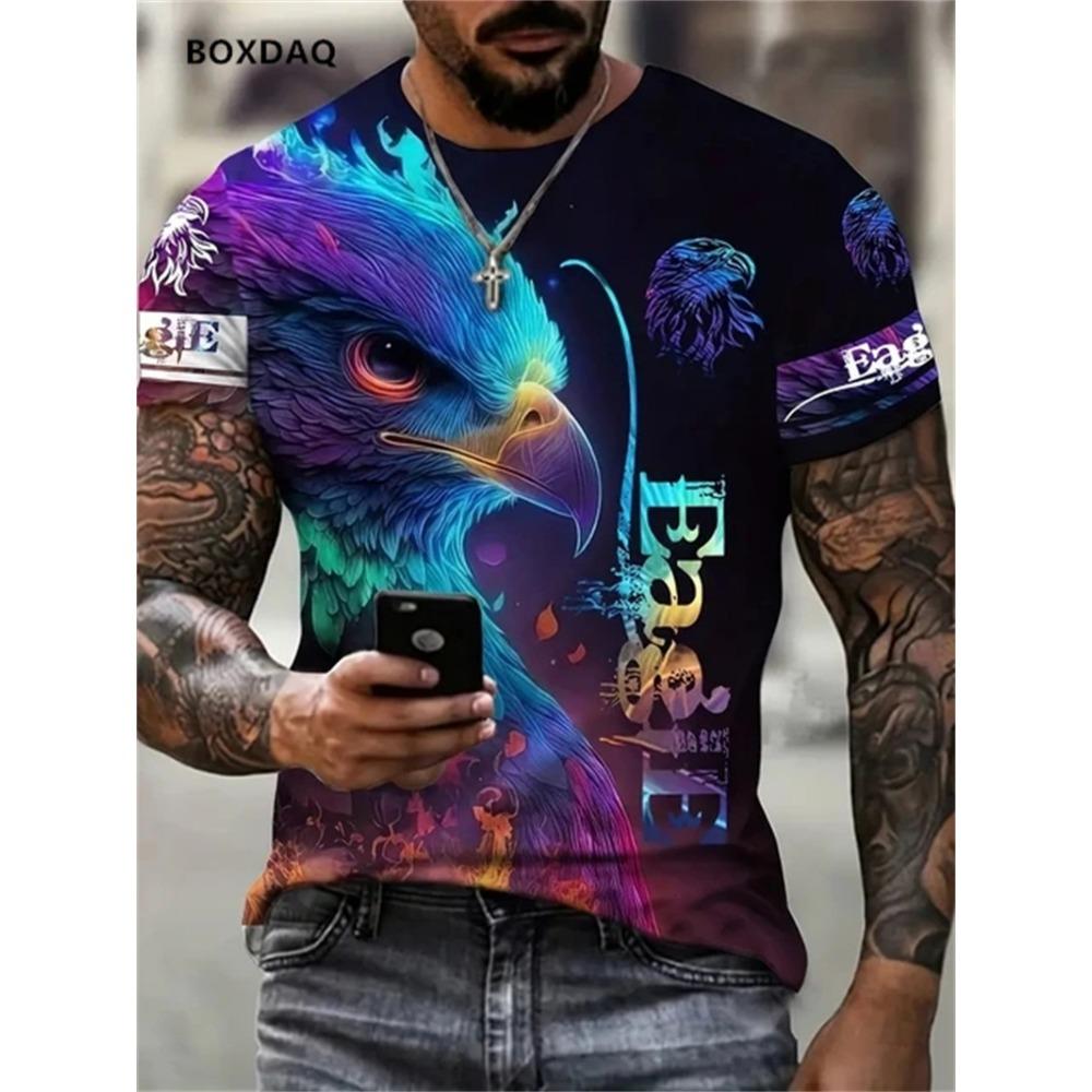Men's T-shirt Loose Round Neck Casual Top Short Sleeved 3D Animal Printed Street T-shirt Large Breathable T-shirt