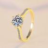 S925 Sterling Silver 1 Carat Moissanite Six-Prong Rotating Crown Ring, 18K Gold Plated for Women