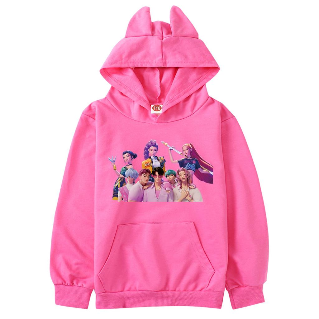 Kinder Mädchen Anime Cartoon K-Pop Rumi Zoey Mira Bedruckte Katzenohr Lässige Langarm Kapuzenpullover
