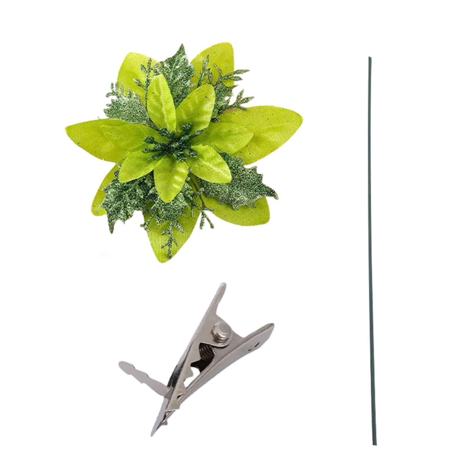 

Glitter Poinsettia 5.5 Inch Artificial Flower Christmas Clip Stem Christmas Tree Ornaments For Wedding Party Wreath Decoration S зелёный