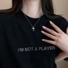 PANJBJ S925 Sterling Silver Korean Personality Glossy Cross Necklace Ladies Simple And Versatile Pendant Chain NecklacePANJBJ