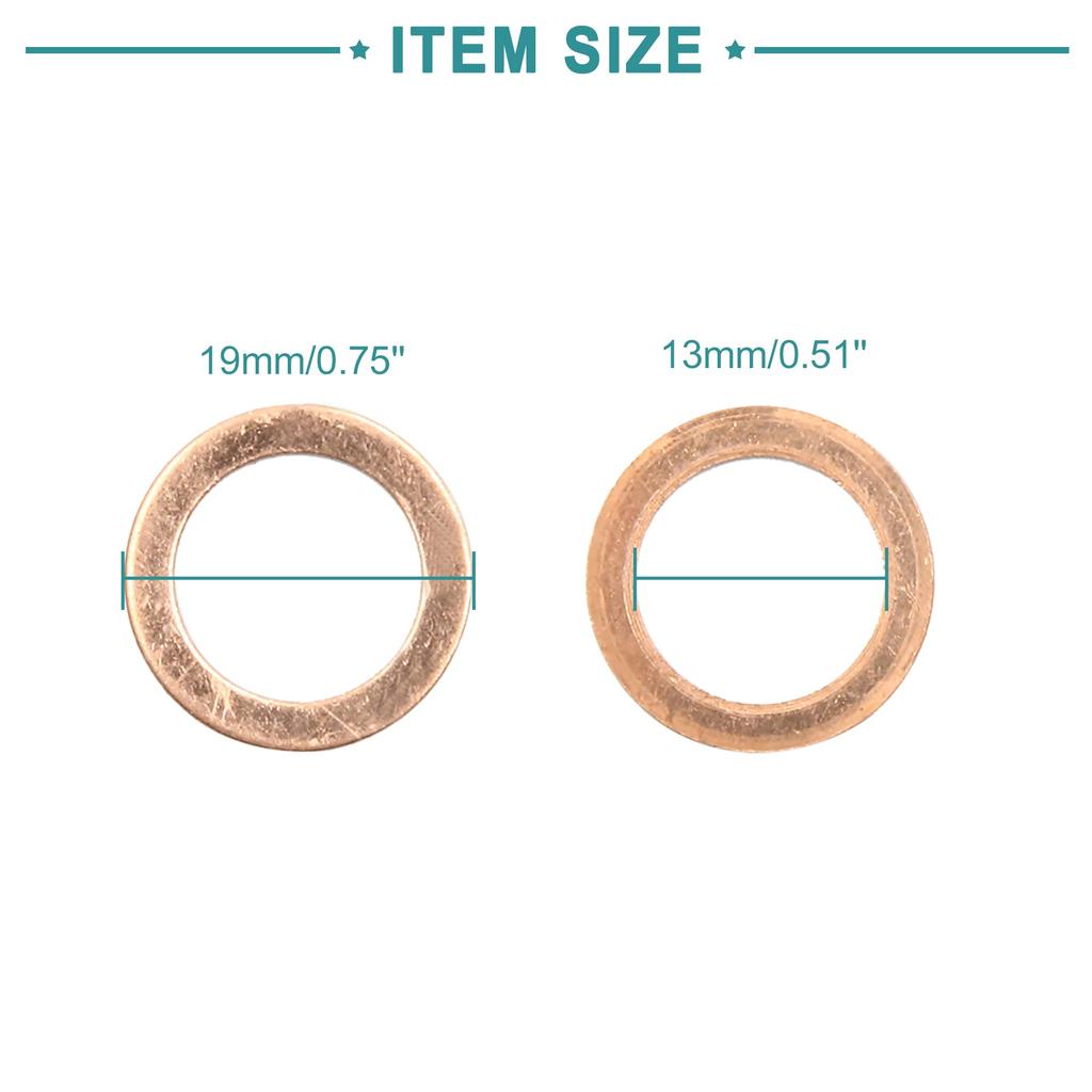 ACROPIX Car Sealing Gasket Ring Crush Washer Flat 13mm Inner Diameter Coppertone 20pcs