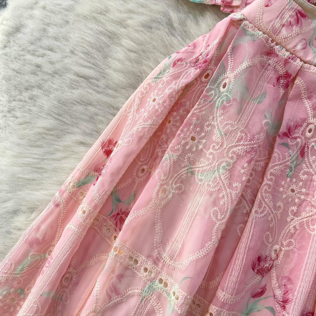 Elegant 2 Piece Set Women Summer Spring Floral Print Embroidery Prom Evening Party Long Dress Suits Crop Top Skirts Suits