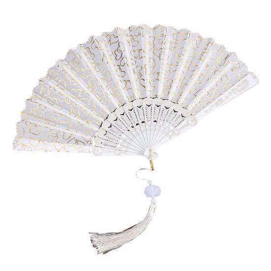 

Love Heart Print Folding Fan with Tassel Chinese Style Portable Hollow Ribs Hand Fan Women Dance Performance Props Party Favors