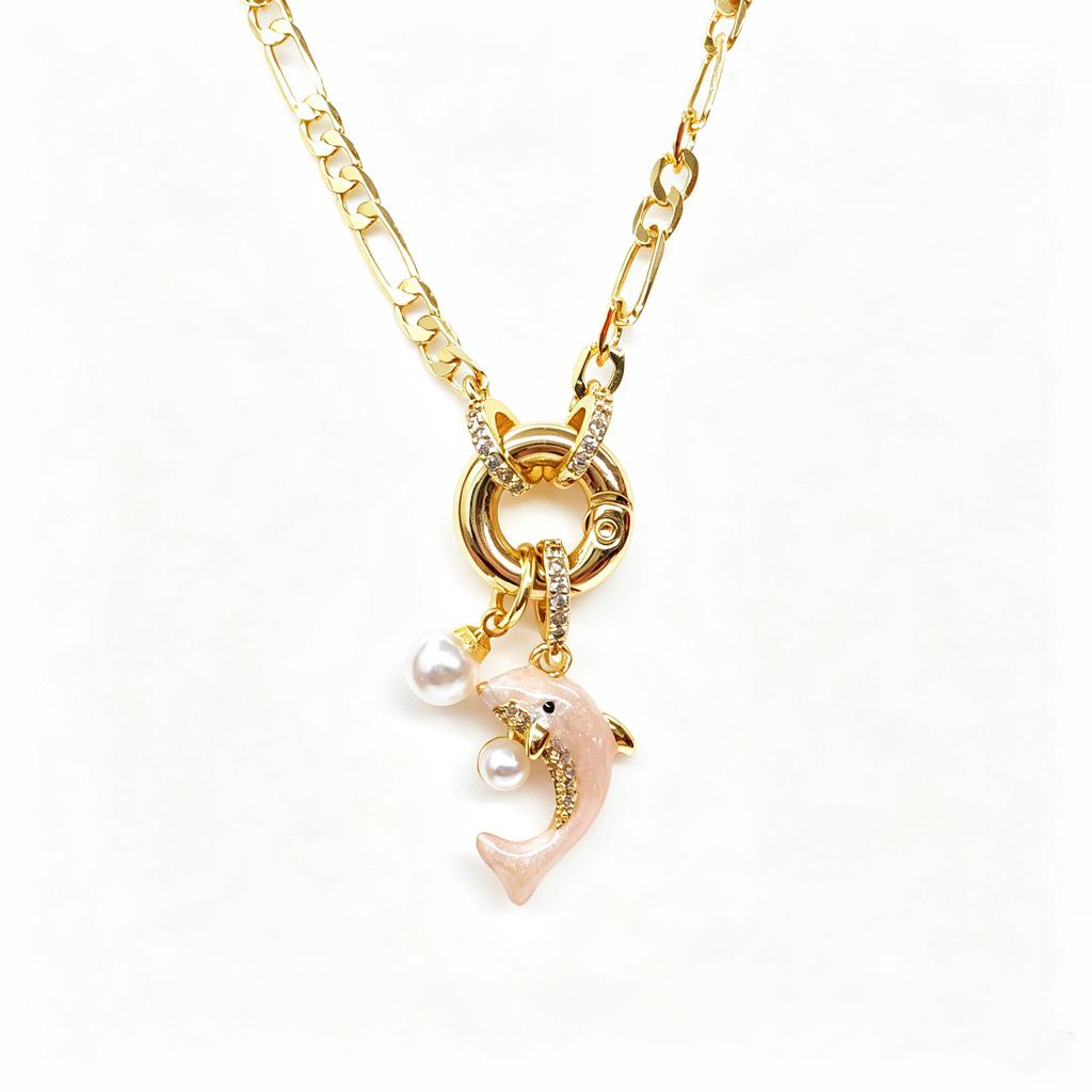 Figaro Chain Enamel Art Dolphin Animal Necklace Temperament for Women Girls Holiday Lock Bone Chain Choker Quality High Jewelry