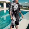T-shirt da Uomo Manica Corta Pantaloncini Set Due Pezzi Stile Resort Moda Estate Stampa 3D