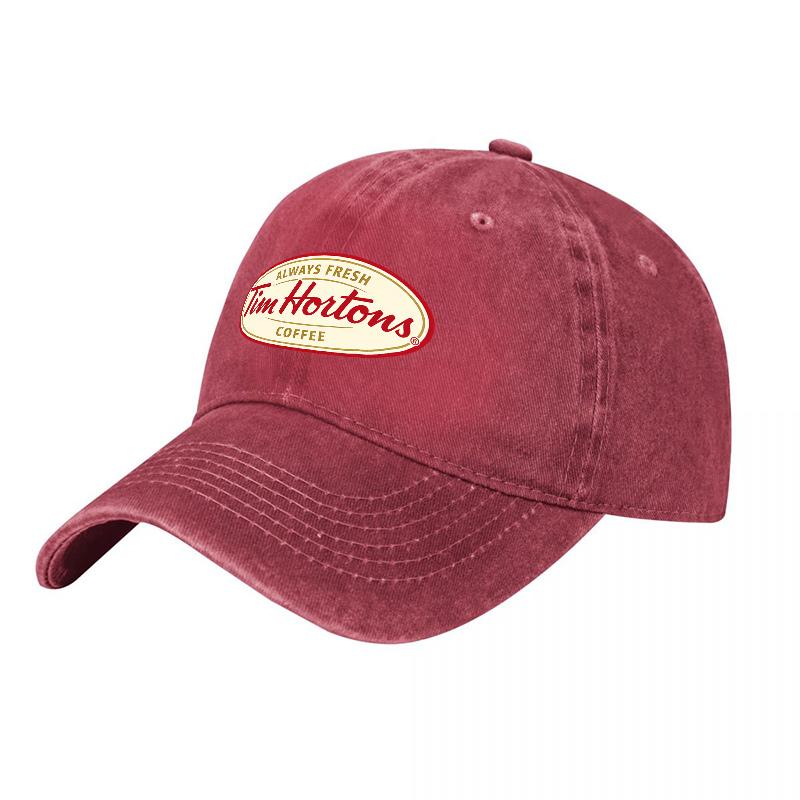 Gorra de Béisbol de Lona Lavada con Logo de Café Tim Hortons, Negra Clásica, Ajustable, para Uso Diario