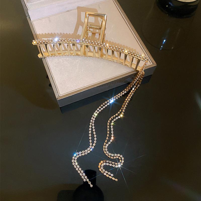 Pinces à cheveux à longues pampilles en cristal coréen pour femmes Luxe Or Argent Métal Grandes Pinces Crabe Accessoires de Mariage Femme Nouveau