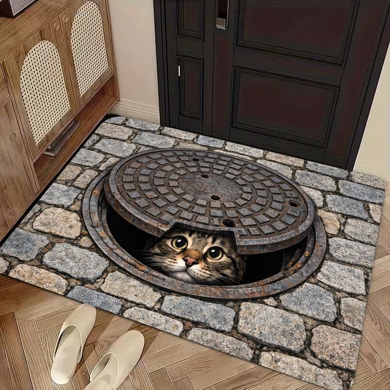 1 Stück Anti-Ermüdungs-Küchenteppiche Gullydeckel Katzenmotiv Wasserdicht Rutschfest Dick Gepolstert Küchenmatte Strapazierfähig Komfort 40*60cm gray