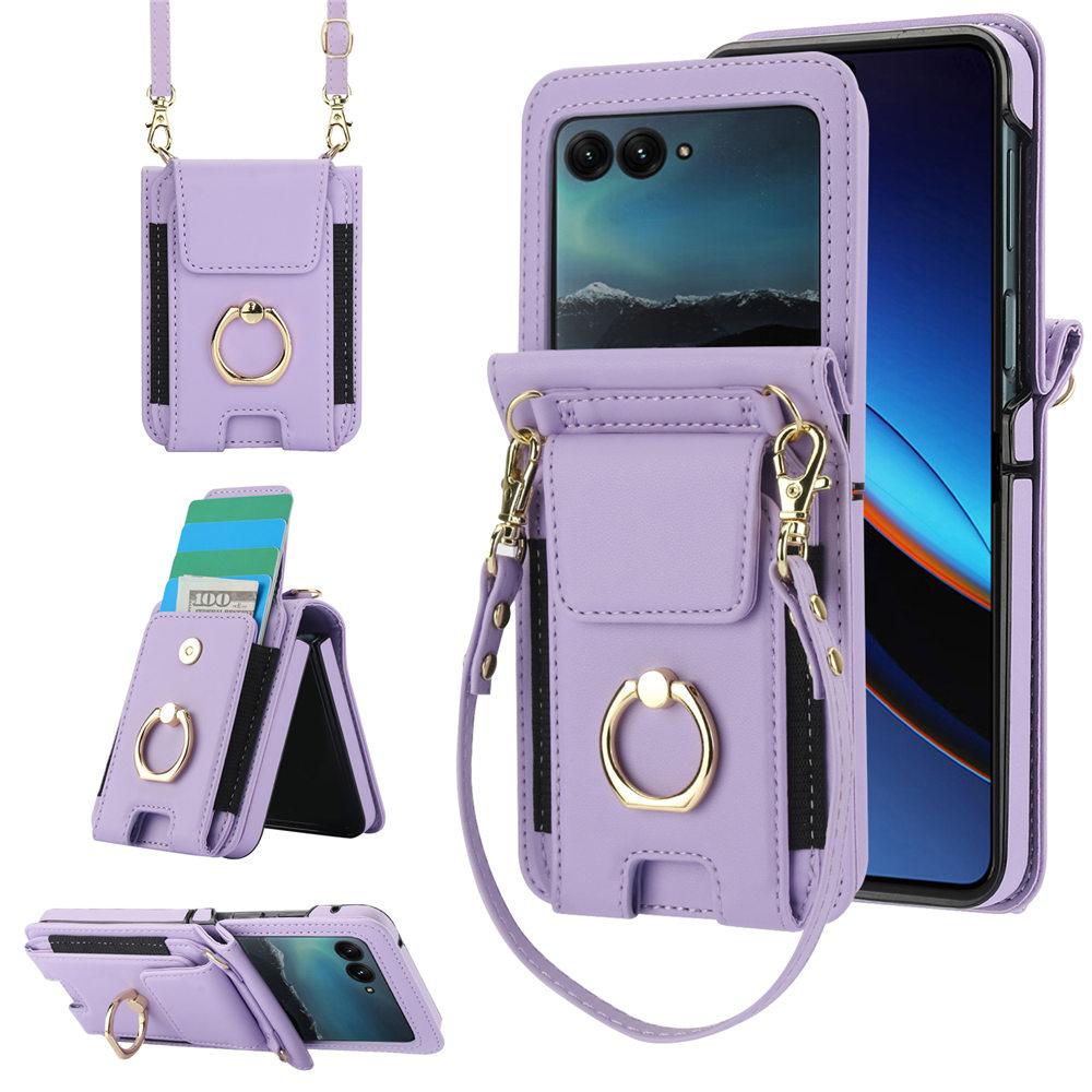 Ring Holder Bracelet Cards Slot Crossbody Leather Case For Motorola MOTO Razr 40 40Ultra 50 50Ultra Long Lanyard Wallet Cover