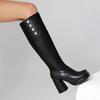 Fashion New Black White 9.5cm High-heel Knee High Boots European American Winter Fashion Round Toe Solid Color Women Boots Size 34-48