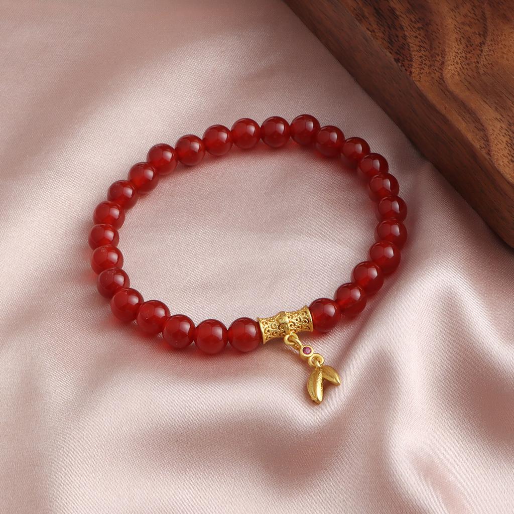 Bracelet Agate Double Ring Bamboo Pigeon Blood Red Single Ring Crystal Bracelet Stylish Simple Commuter Dopamine