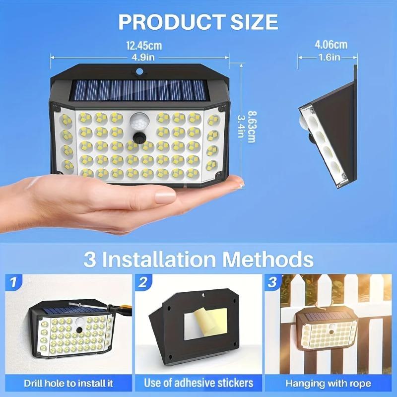 1/2PCS Motion Sensing Smart Light, 132 LEDs, 3 Modes Solar Security Light, IP65, Solar Fence Light for Outdoor, Yard