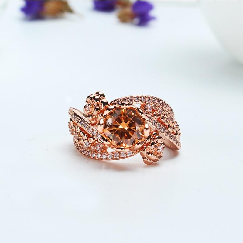 Popular Flower Jewelry European and American Fashion Zircon Hand Jewelry Princess Engagement Ring Rose Gold Plated Ring
