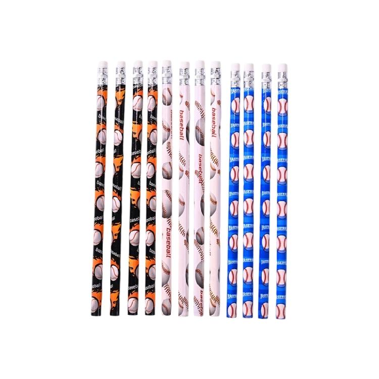 12 Pcs Baseball Pencils Football Themed Pencils Drawing Pencil with Eraser Suitable For Tests And Office Use