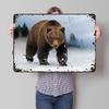 Grizzly Bear In Snow Tinplate Poster Custom Wall Art Vintage Metal Signs Retro Tin Plaque for Home and Decoration Gaming House
