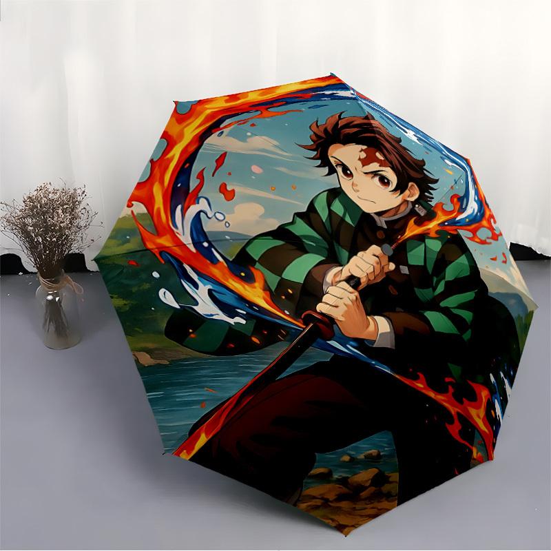 1PC Demon Slayer Automatic Folding Umbrella, Automatic Folding Umbrella with 8 Ribs, Convenient for Outdoor Use  041