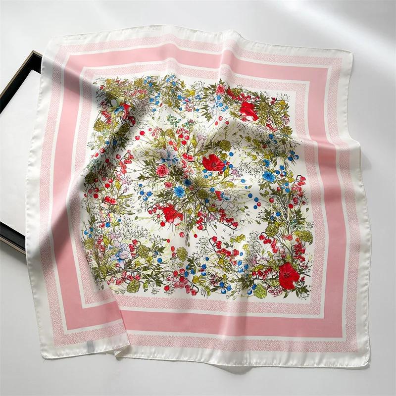 Fashion Floral Scarf Women Imitation Silk Satin Hairbands Foulard Female Square Neck Kerchief Headbands Lady Bandana