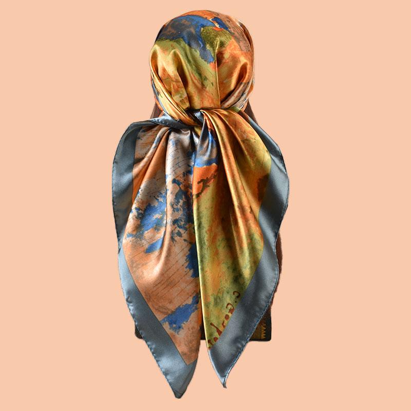 1PC Country Oil Painting Print Pattern Woven Scarf Large Fashionable Headscarf Travel Party Ladies Silk Scarf