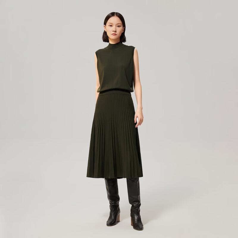 OVV Women s Machine Washable Golden Wool Pleated A-Line Skirt S