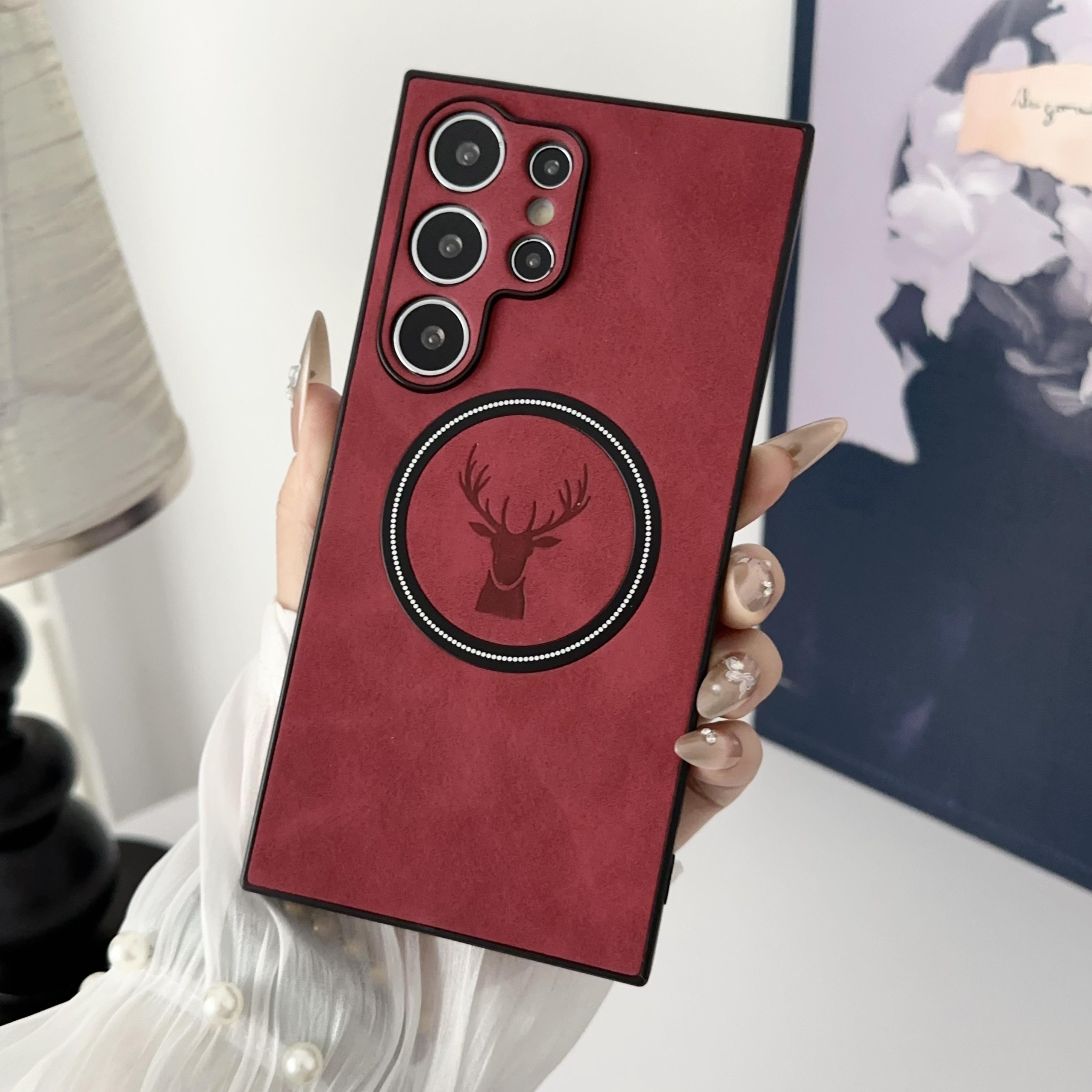 

Luxury Deer Leather For Magsafe Magnetic Wireless Charging Case For Samsung Galaxy S25 Edge S24 S23 FE Ultra Plus Bumper Cover Galaxy S24 Ultra красный